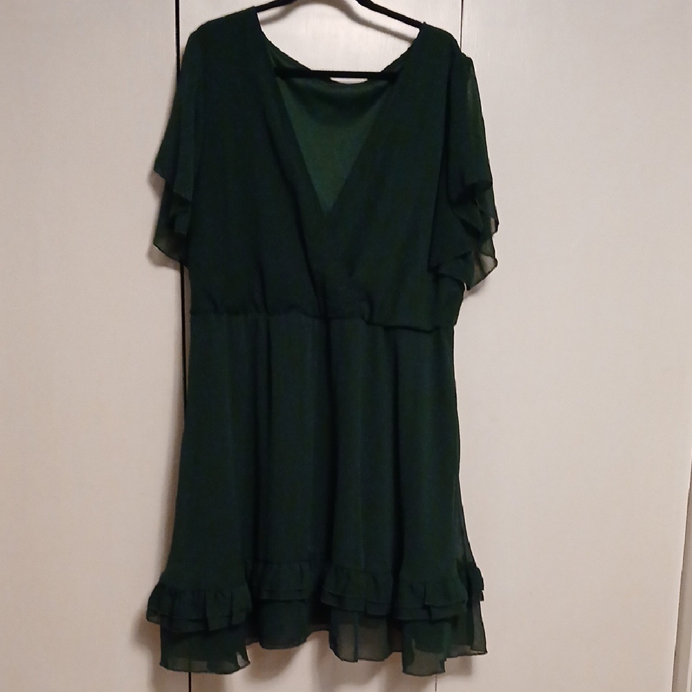 SHEIN Forest Green Layered Ruffle Blouse